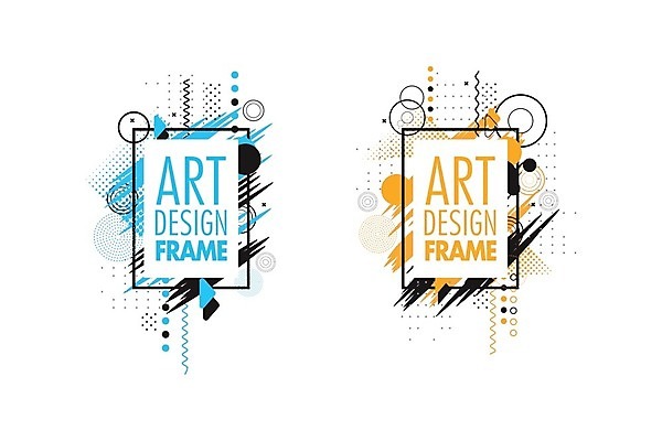 EPS 해외이미지 디자인 일러스트 붓터치 프레임 사람없음 그래픽 파란색 세트 노란색 사각형 기하학 해외일러스트 도형 컬러 무늬 파일형식 벡터 이미지허브