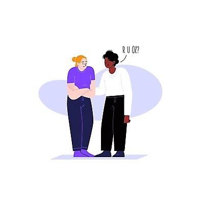 EPS 해외이미지 전신 라이프스타일 여자 일러스트 함께함 대화 서기 성인 두명 일상 팔짱 질문 걱정 위로 연대 우울감 우울증 성인여자만 해외일러스트 감정 컨셉 모션 말하기 사람 라이프 생활 질병 여자만 성인만 파일형식 벡터 이미지허브