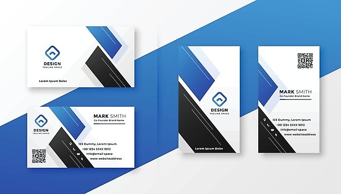 EPS 해외이미지 템플릿 비즈니스 명함 명함템플릿 사람없음 파란색 세트 검은색 QR코드 브랜딩 컬러 파일형식 벡터 이미지허브