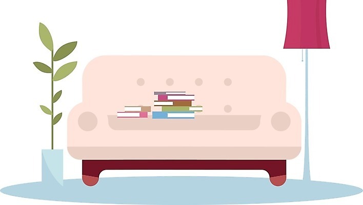 EPS 해외이미지 라이프스타일 화분 분홍색 가구 일러스트 휴식 사람없음 책 소파 스탠드 편안함 해외일러스트 컬러 생활용품 컨셉 의자 조명 생활 감각 파일형식 벡터 이미지허브
