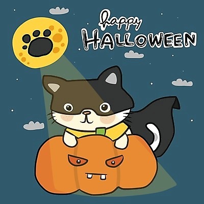 EPS 해외이미지 구름 한마리 일러스트 밤하늘 호박 가면 사람없음 반려동물 분장 고양이 할로윈 보름달 야간 발자국 망토 달빛 손그림 잭오랜턴 반려묘 해외일러스트 자연요소 동물 1 채소 포유류 자국 하늘 달 파일형식 벡터 이미지허브