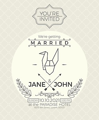 EPS 해외이미지 템플릿 결혼 일러스트 결혼식 사람없음 분위기 청첩장 심플 종이학 베이지색 월계수 해외일러스트 컬러 컨셉 카드_감사 이벤트 종이접기 파일형식 벡터 이미지허브
