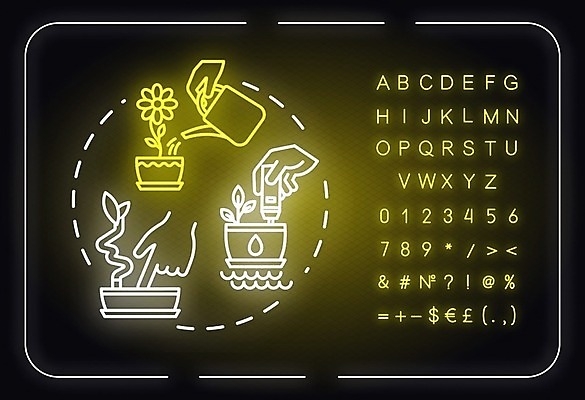 EPS 해외이미지 꽃 화분 잎 일러스트 사람없음 물뿌리개 원예 네온 식물키우기 영양제 해외일러스트 식물 취미 약 파일형식 벡터 이미지허브