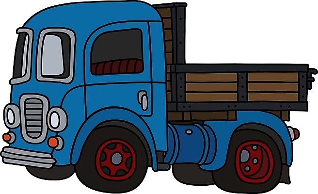 EPS 해외이미지 일러스트 자동차 사람없음 파란색 트럭 빈티지 클래식 복고 화물트럭 클래식카 해외일러스트 육상교통 컬러 컨셉 승용차 파일형식 벡터 이미지허브