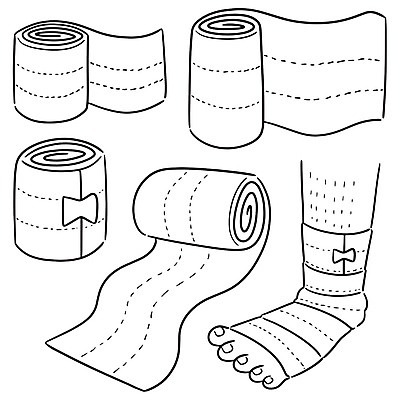 EPS 해외이미지 디자인 선 일러스트 병원 치료 장식 세트 고통 직물 그리기 낙서 만화 스케치 수집 라인아트 그림 클립 심플 붕대 롤 손그림 석고 양발 지원 해외일러스트 감정 의학 모션 미술 파일형식 벡터 이미지허브