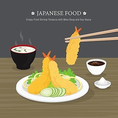 EPS 해외이미지 접시 일러스트 젓가락 오이 사람없음 새우튀김 미소된장국 해외일러스트 식기 채소 새우 수저 튀김 일본음식 파일형식 벡터 이미지허브
