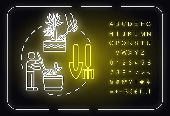 EPS 해외이미지 화분 잎 일러스트 사람모양 사람없음 모종삽 네온 손모양 갈퀴 해외일러스트 모양 식물 삽 파일형식 벡터 손_신체부위 이미지허브