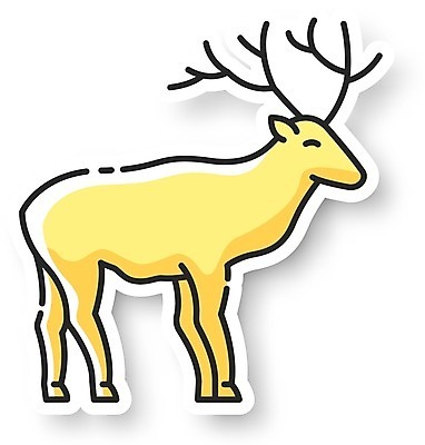 EPS 해외이미지 한마리 스티커 일러스트 사슴 사람없음 노란색 해외일러스트 1 컬러 포유류 파일형식 벡터 이미지허브