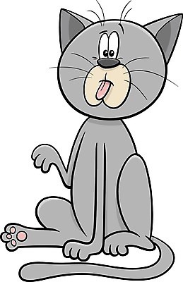 EPS 해외이미지 일러스트 앉기 사람없음 귀여움 고양이 회색 만화 메롱 해외일러스트 컬러 컨셉 포유류 모션 반려동물 파일형식 벡터 이미지허브