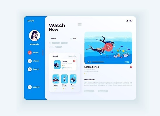 EPS 해외이미지 템플릿 여자 남자 일러스트 모바일 사람 여러명 성인 파란색 디지털 흰색 어플리케이션 스마트 서비스 스쿠버다이빙 온라인 동영상 UI 라이브 인터페이스 성인만 1인미디어 스트리밍 해외일러스트 컬러 다수 컨셉 수상스포츠 방송 파일형식 벡터 이미지허브