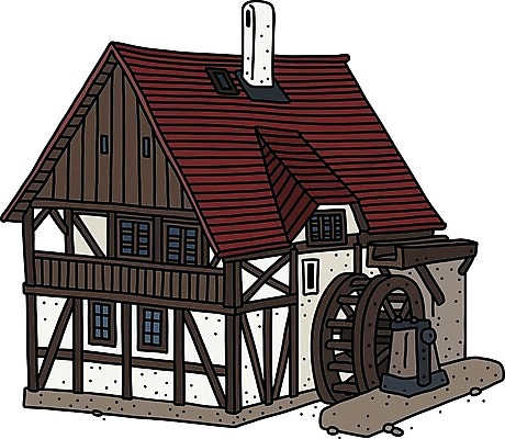 EPS 해외이미지 벽 농업 일러스트 가족 지붕 주택 옥수수 여러명 목재 빨간색 농장 마을 수확 흰색 바퀴 역사 만화 시골집 복고 밀가루 리빙 방앗간 옛날 해외일러스트 나무 산업 컬러 다수 재료 관계 곡류 사람 건물 가루 파일형식 벡터 이미지허브