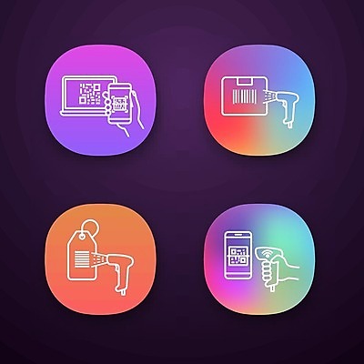 EPS 해외이미지 일러스트 사람없음 스마트폰 꼬리표 바코드 QR코드 스캐너 해외일러스트 핸드폰 스마트기기 라벨 파일형식 벡터 이미지허브