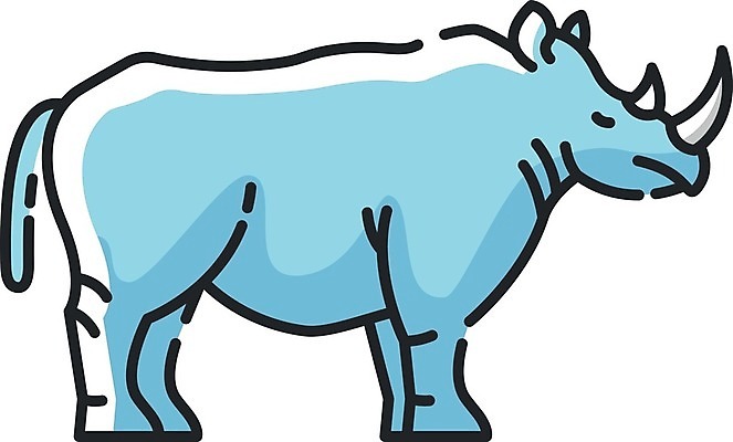 EPS 해외이미지 일러스트 사람없음 파란색 귀여움 플랫 코뿔소 해외일러스트 컬러 컨셉 포유류 파일형식 벡터 이미지허브