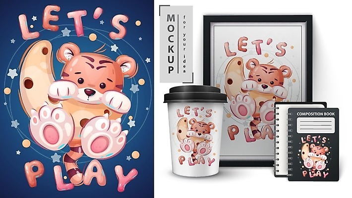 EPS 해외이미지 구름 캐릭터 커피 일러스트 사람없음 책 컵 반려동물 달 잠 호랑이 차 야간 만화 그림 목업 해외일러스트 일러캐릭터 자연요소 동물 식기 음료 포유류 파일형식 벡터 이미지허브