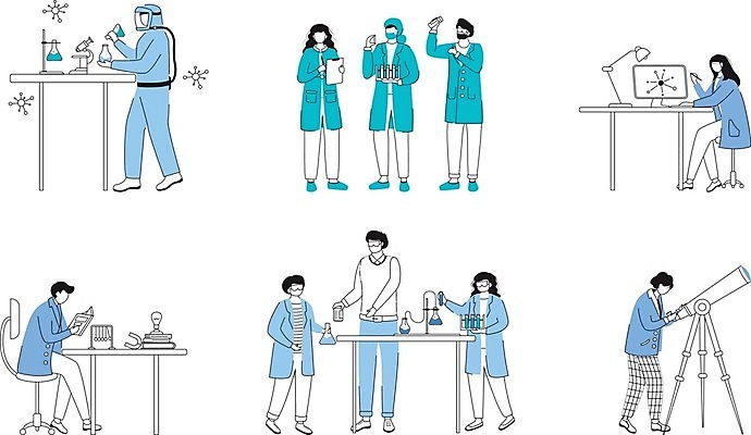 EPS 해외이미지 전신 여자 남자 과학 일러스트 청소년 미래 현미경 실험 서기 들기 앉기 여러명 성인 책 학습 독서 모니터 교사 스탠드 기록 실험복 붓기 연구원 시험관 비커 삼각플라스크 천체망원경 서류판 지지대 해외일러스트 직업 교육 다수 컨셉 모션 조명 실험기구 사람 컴퓨터 사무용품 망원경 도구 가운 플라스크 파일형식 벡터 이미지허브