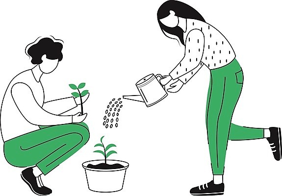 EPS 해외이미지 전신 식물 여자 남자 화분 줄기 잎 일러스트 들기 성인 두명 초록색 새싹 물뿌리개 원예 웅크림 다리들기 심기 한발서기 얼굴없음 성인만 홈가드닝 반려식물 해외일러스트 컬러 모션 서기 사람 취미 파일형식 벡터 이미지허브