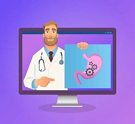 EPS 해외이미지 직업 교육 일러스트 해부 청진기 건강 병원 사람 치료 컴퓨터 약 스크린 모니터 웹 환자 의사 질문 부름 온라인 동영상 췌장 돌봄 조언 해외일러스트 인터넷 의학 의료기기 모션 전자제품 의료진 장기_의학 파일형식 벡터 이미지허브