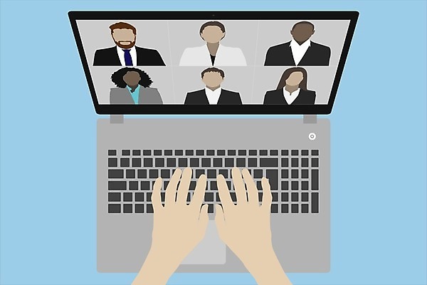 EPS 해외이미지 디자인 여자 컨셉 인터넷 일러스트 비즈니스 통신 회의 직장 관리 사람 노트북 컴퓨터 사무실 디지털 스크린 웹 업무 네트워크 그룹 연결 토론 사이버 책상 부름 멀리 온라인 동영상 고립 소셜 가상 해외일러스트 가구 회사 모션 전자제품 작업 파일형식 벡터 이미지허브