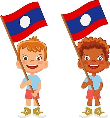 EPS 해외이미지 클립아트 손 배너 물결 어린이 일러스트 소년 깃발 심볼 깃대 라오스 해외일러스트 남자 아시아 사람 신체부위 파일형식 벡터 이미지허브