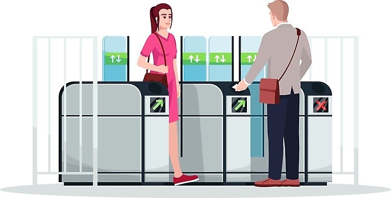 EPS 해외이미지 전신 여자 남자 일러스트 성인 두명 역 플랫폼 승객 통과 성인만 해외일러스트 교통시설 사람 파일형식 벡터 이미지허브