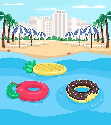EPS 해외이미지 구름 일러스트 물놀이 하늘 호텔 휴식 해변 사람없음 도시 파라솔 도넛 사과 파인애플 선베드 튜브 해외일러스트 자연요소 바다 컨셉 의자 과일 놀이 숙소 디저트 열대과일 파일형식 벡터 이미지허브