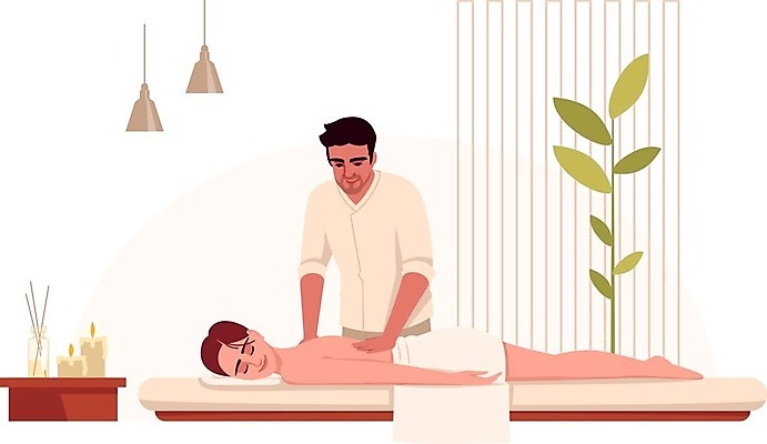 EPS 해외이미지 전신 여자 남자 일러스트 휴식 상반신 성인 두명 스파 마사지 마사지사 테라피 바디케어 안마사 성인만 해외일러스트 직업 컨셉 사람 뷰티 파일형식 벡터 이미지허브