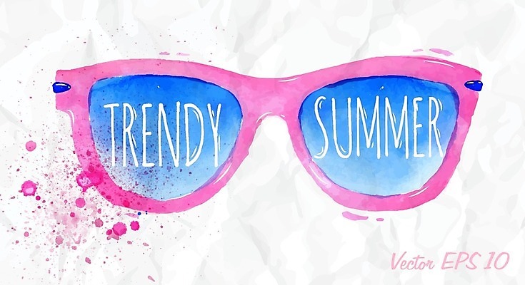 EPS 해외이미지 영어 분홍색 일러스트 수채화 사람없음 여름 파란색 선글라스 손그림 해외일러스트 문자 계절 안경 컬러 파일형식 벡터 이미지허브