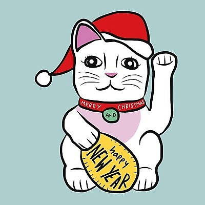 EPS 해외이미지 한마리 크리스마스 일본문화 일러스트 산타모자 사람없음 귀여움 고양이 행운 손그림 해피뉴이어 마네키네코 해외일러스트 모자_잡화 1 동양문화 기념일 외국문화 컨셉 포유류 반려동물 새해인사 일본전통 파일형식 벡터 이미지허브