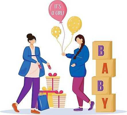 EPS 해외이미지 전신 라이프스타일 여자 일러스트 엄마 서기 들기 이벤트 성인 두명 선물상자 쇼핑백 쌓기 블록 임산부 임신 아기신발 미국문화 풍선 얼굴없음 성인여자만 베이비샤워 해외일러스트 신발 가방 가족 모션 선물 사람 생활 상자 아기용품 서양문화 여자만 성인만 파일형식 벡터 이미지허브