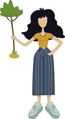 EPS 해외이미지 식물 여자 허리손 일러스트 한명 서기 들기 성인 묘목 성인여자한명만 반려식물 해외일러스트 나무 1 포즈 모션 사람 여자한명만 성인여자만 파일형식 벡터 이미지허브