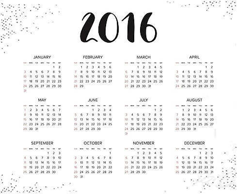 EPS 해외이미지 템플릿 계절 일러스트 캘리그라피 경사 타이포그라피 그래픽 숫자 다이어리 자료 봄 달력 가을 일주일 날짜 계획 인쇄 12월 4월 6월 9월 11월 5월 연도 1월 8월 10월 7월 2월 월 2016년 금요일 기본 목요일 엘리먼트 월요일 토요일 레터링 스타일 해외일러스트 문자 컨셉 사무용품 요일 파일형식 벡터 이미지허브