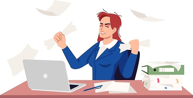 EPS 해외이미지 여자 감정 일러스트 스트레스 한명 앉기 상반신 성인 노트북 주먹 분노 짜증 업무 비즈니스우먼 문서 성인여자한명만 흩날리기 해외일러스트 1 비즈니스 모션 사람 전자제품 작업 직장인 여자한명만 성인여자만 파일형식 벡터 이미지허브