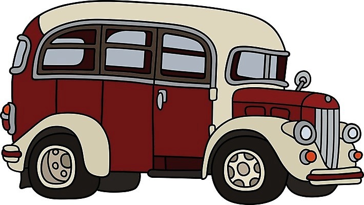EPS 해외이미지 일러스트 자동차 버스 사람없음 빨간색 흰색 클래식 복고 해외일러스트 육상교통 컬러 컨셉 대중교통 파일형식 벡터 이미지허브