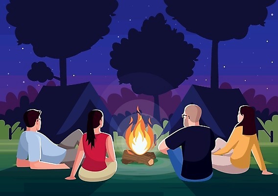 EPS 해외이미지 커플 여자 남자 여행 일러스트 휴식 텐트 앉기 여러명 성인 캠핑 저녁 모닥불 캠핑장 성인만 해외일러스트 다수 컨셉 관계 모션 불 레저 캠핑도구 사람 야간 파일형식 벡터 이미지허브