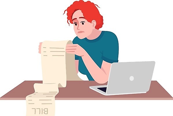 EPS 해외이미지 응시 여자 일러스트 스트레스 한명 들기 앉기 상반신 성인 노트북 좌절 영수증 계산서 우울감 성인여자한명만 해외일러스트 1 시선 감정 컨셉 모션 사람 금융 전자제품 여자한명만 성인여자만 파일형식 벡터 이미지허브