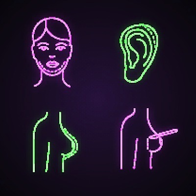 EPS 해외이미지 모양 여자 얼굴 신체 일러스트 병원 미술 치료 빛 세트 약 화장품 환자 수술 가슴 심볼 피부 오브젝트 서비스 사인 네온 귀 턱 빛망울 순서 삭제 고립 광 더블 리프팅 절개 해외일러스트 의학 문화예술 사람 신체부위 뷰티 파일형식 벡터 이미지허브