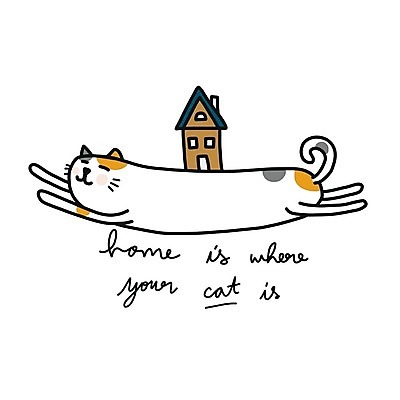 EPS 해외이미지 한마리 손글씨 일러스트 주택 사람없음 반려동물 고양이 손그림 반려묘 해외일러스트 동물 1 포유류 건물 파일형식 벡터 이미지허브