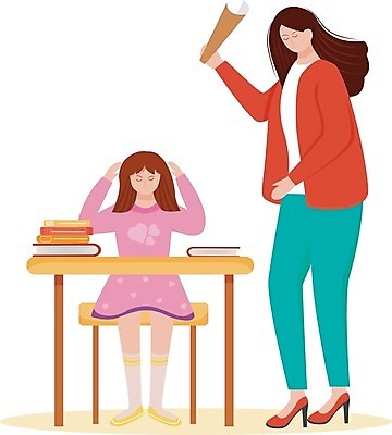 EPS 해외이미지 여자 어린이 의자 일러스트 들기 앉기 성인 두명 책 눈감음 슬픔 분노 아동학대 책상 갈등 때리기 폭행 여자만 해외일러스트 감정 가구 모션 사람 폭력 범죄 학대 파일형식 벡터 이미지허브