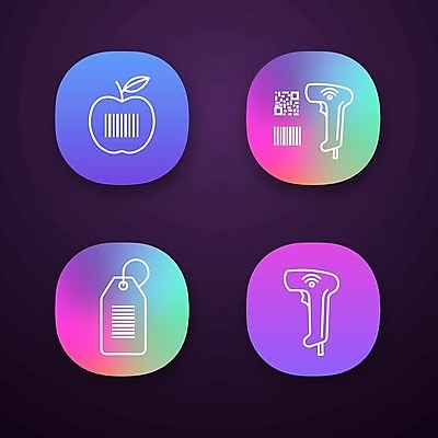 EPS 해외이미지 일러스트 사람없음 꼬리표 사과 바코드 QR코드 스캐너 해외일러스트 과일 라벨 파일형식 벡터 이미지허브