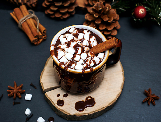 포토 JPG 해외이미지 실내 따뜻함 사람없음 솔방울 코코아 나무받침 남색배경 해외포토 음료 백그라운드 내부 목재 남색 받침대 파일형식 이미지허브