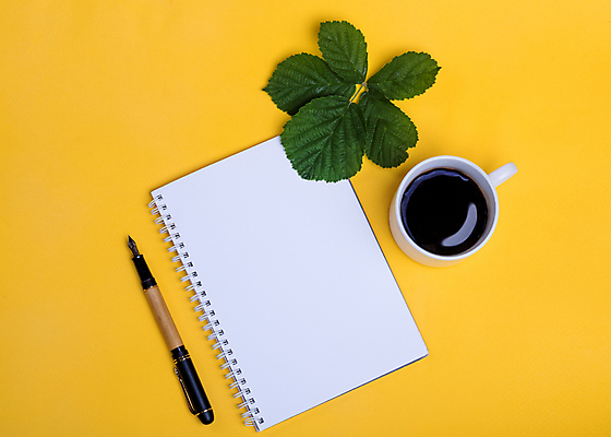 포토 JPG 해외이미지 커피 잎 사람없음 펜 공책 노란배경 해외포토 식물 음료 백그라운드 문구용품 필기구 노란색 파일형식 이미지허브