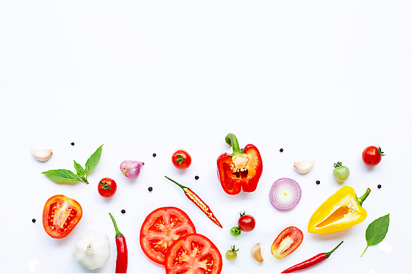포토 JPG 해외이미지 백그라운드 토마토 채소 식재료 방울토마토 고추 단면 파프리카 실내 마늘 사람없음 신선 흰배경 후추 바질 카피스페이스 해외포토 내부 공백 흰색 향신료 파일형식 이미지허브