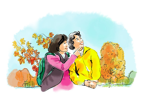 PSD 응시 여자 단풍 일러스트 배낭 단풍나무 붓터치 수채화 미소 사람 상반신 성인 두명 가을풍경 가을 가리킴 번짐 산행 중년여자만 국내일러스트 나무 시선 계절 잎 가방 표정 풍경 손짓 등산 여자만 중년만 파일형식 효과 가을_계절