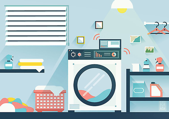 액자 일러스트 전등 선반 사람없음 인테리어 수건 옷걸이 세제 스마트 세탁기 빨래바구니 세탁실 사물인터넷 국내일러스트 AI파일 디자인 가구 컨셉 조명 정보기술 위생용품 바구니 가전제품 빨래 파일형식 벡터
