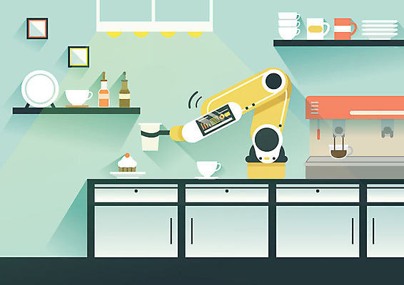 접시 일러스트 주방용품 선반 들기 사람없음 컵 인테리어 주방 기계 커피잔 컵케이크 커피메이커 스마트 로봇 로봇팔 자동 AI_인공지능 국내일러스트 AI파일 식기 디자인 커피 가구 생활용품 컨셉 모션 잔 케이크 커피용품 파일형식 벡터