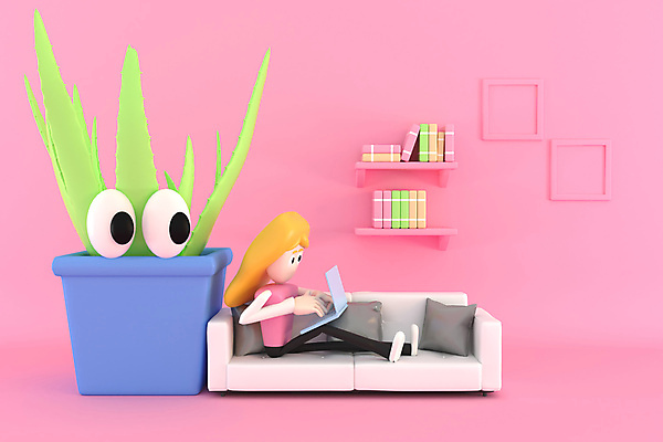 JPG 해외이미지 전신 응시 여자 화분 분홍색 쿠션 일러스트 선반 3D캐릭터 한명 앉기 성인 책 노트북 소파 3D 업무 비즈니스우먼 식물캐릭터 재택근무 성인여자한명만 해외일러스트 식물 캐릭터 1 시선 컬러 가구 의자 비즈니스 모션 사람 전자제품 작업 직장인 디지털합성 여자한명만 성인여자만 파일형식 이미지허브