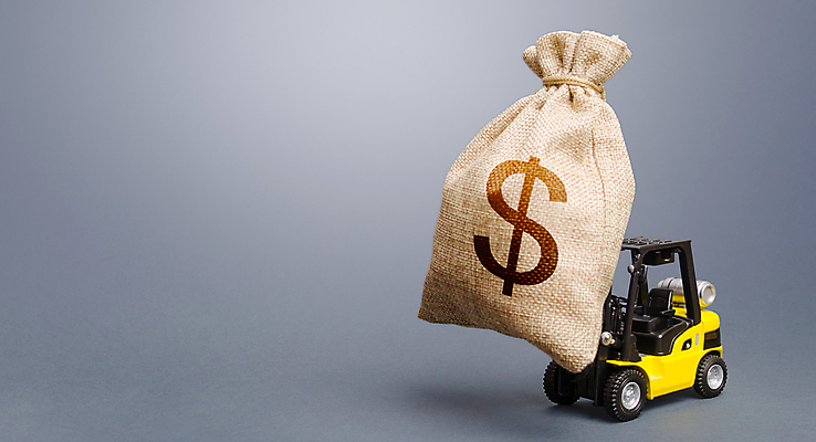 포토 JPG 해외이미지 돈 회색배경 사람없음 금융 경제 달러 돈자루 지게차 수입 비용 해외포토 백그라운드 회색 중장비 재산 파일형식 이미지허브