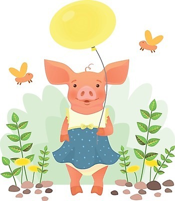 EPS 해외이미지 한마리 원피스 곤충 잎 일러스트 들기 사람없음 귀여움 돌_바위 돼지 민들레 돼지캐릭터 풍선 해외일러스트 식물 동물 1 옷 꽃 동물캐릭터 컨셉 포유류 모션 파일형식 벡터 이미지허브
