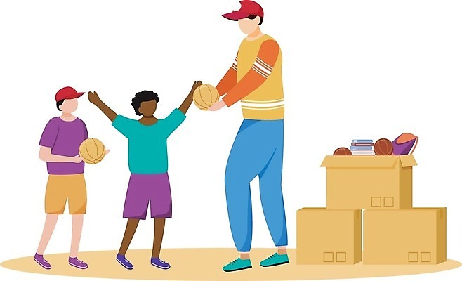 EPS 해외이미지 전신 남자 어린이 흑인 일러스트 들기 소년 성인 세명 상자 장난감 만세 주기 기부 헬프 남자만 자선단체 해외일러스트 서양인 모션 사람 도움 그룹 자선 파일형식 벡터 이미지허브