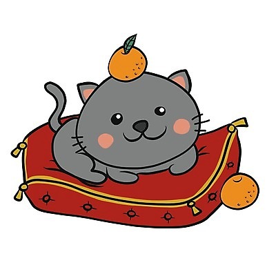 EPS 해외이미지 한마리 엎드리기 일러스트 귤 방석 사람없음 반려동물 귀여움 고양이 손그림 반려묘 해외일러스트 동물 1 컨셉 과일 포유류 모션 파일형식 벡터 이미지허브